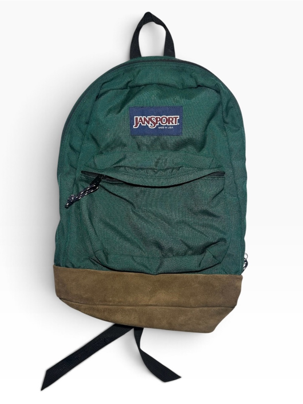 Vintage Jansport Backpack Green Hiking Leather Bottom Bookbag 90s USA Made